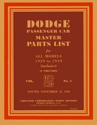 Factory Parts Catalog for 1929 - 1939 Dodge | Literature