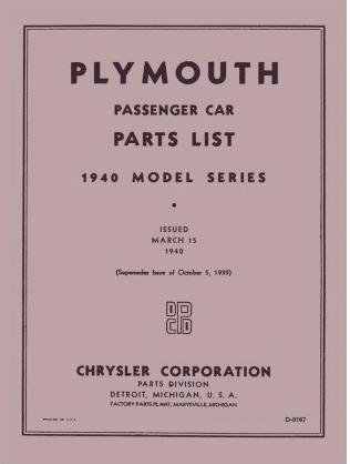 1940 Plymouth Factory Parts Catalog | Literature