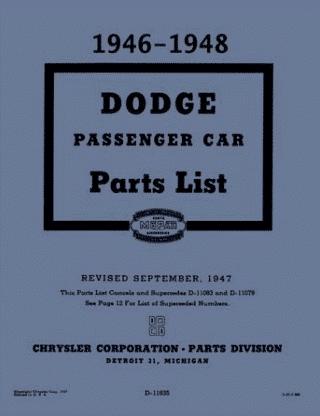 Factory Parts Catalog for 1946 - 1948 Dodge D-24 | Literature