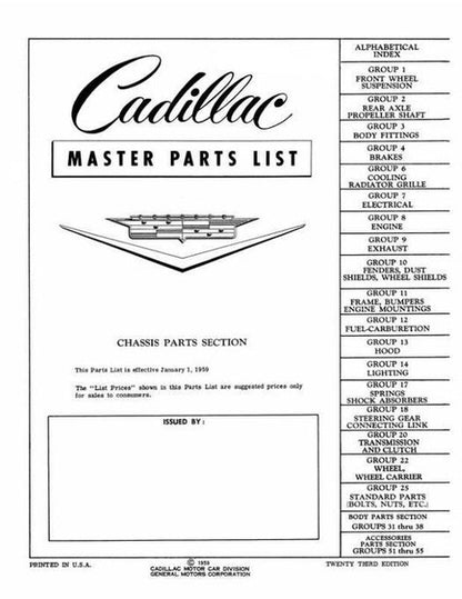 Cadillac Master Parts List 1948 - 1959 (Reprint)