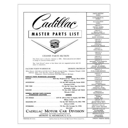 Cadillac Master Parts List 1957 - 1964 (Reprint)