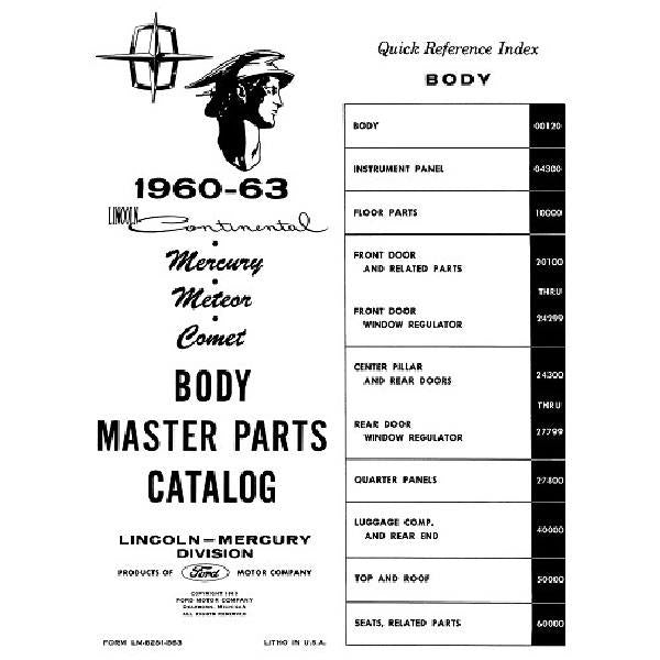 Body Parts Master Catalog for 1960-1963 Lincoln Mercury Models