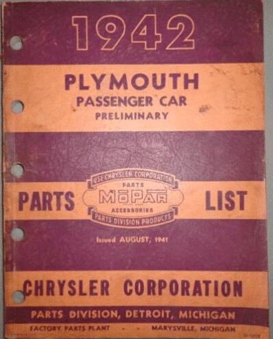 Factory Parts Catalog for 1942 Plymouth | Literature