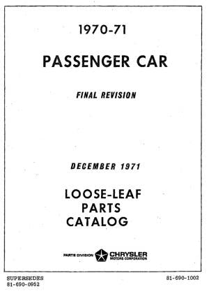 Factory Parts Book - 1970-1971 Mopar Cars | Literature