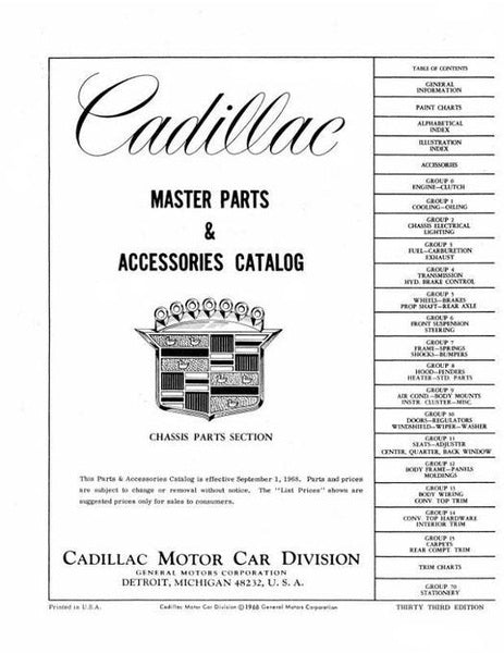 Cadillac Master Parts List 1964 - 1969 (Reprint)